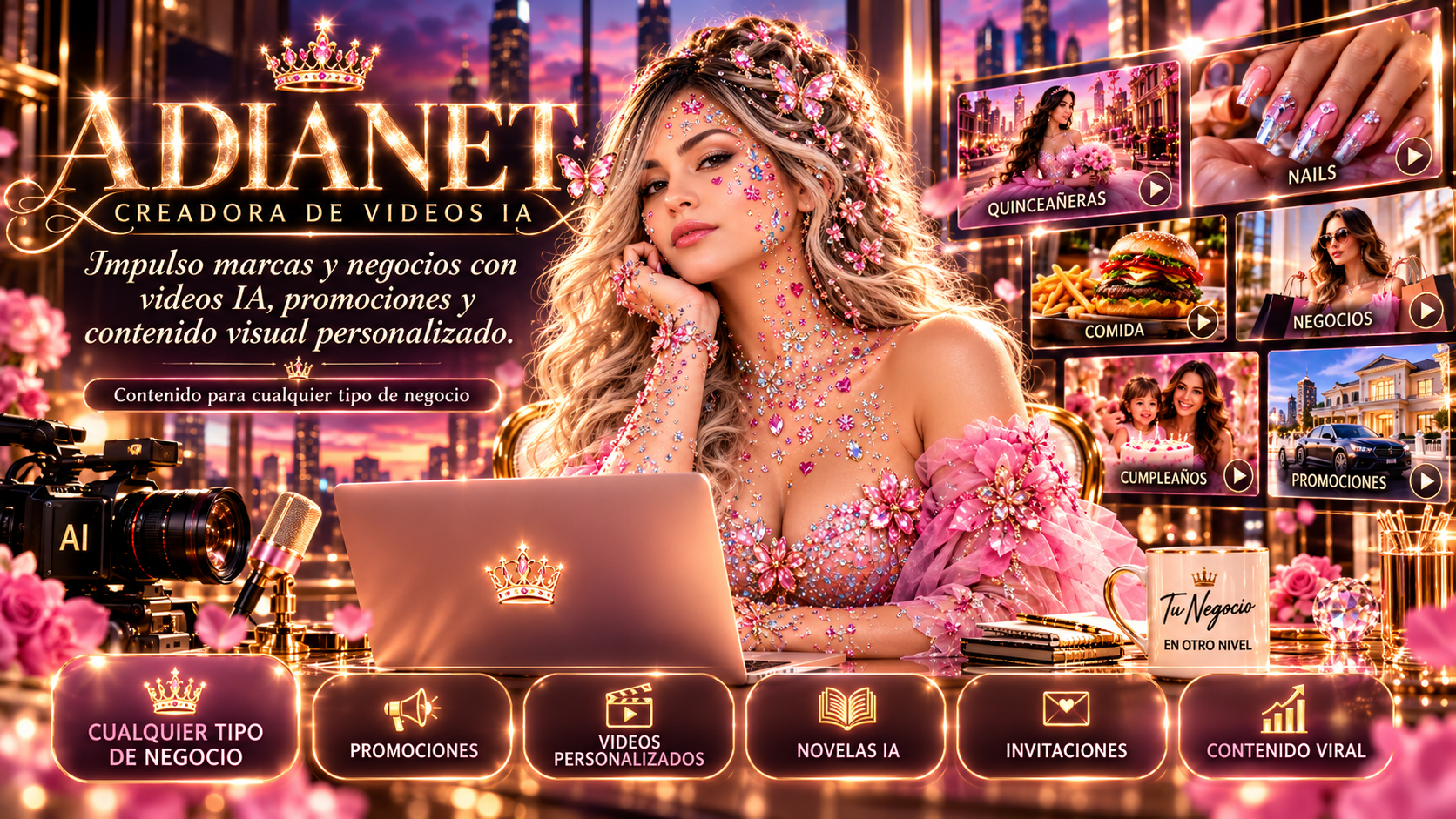 ADIANET, creadora de videos IA para cualquier tipo de negocio, promociones, novelas, invitaciones y contenido personalizado